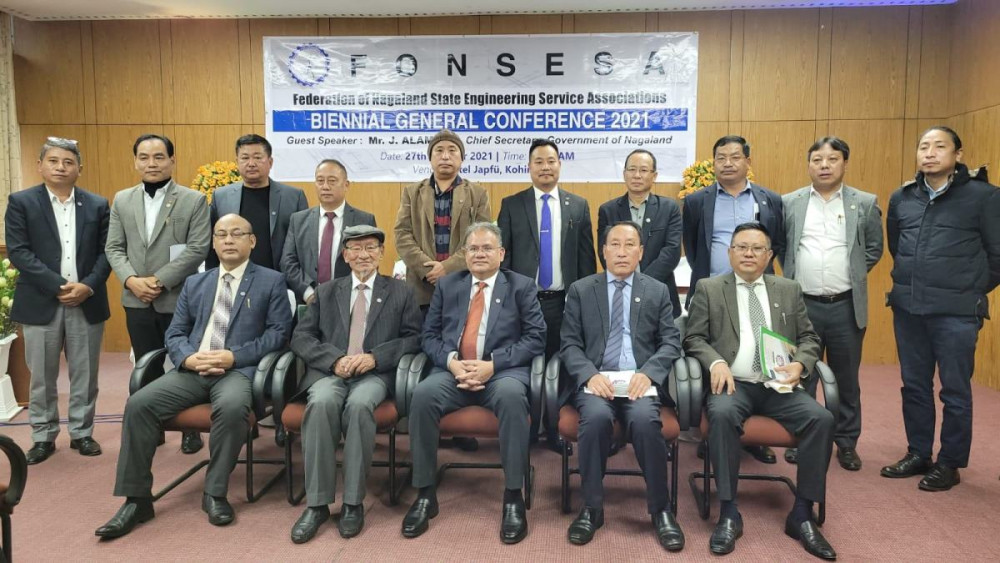 J. Alam with other government officials and FONSESA officials during Biennial General Conference 2021 in Kohima on October 27. (Morung Photo)